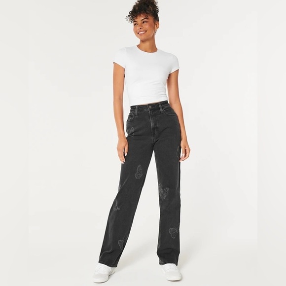 Hollister Denim - Hollister Ultra High-Rise Washed Black Butterfly Print Dad Jeans Sz 000 / 23R